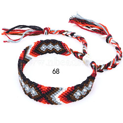 Cotton Braided Rhombus Pattern Cord Bracelet, Ethnic Tribal Adjustable Brazilian Bracelet for Women, Dark Gray, 5-7/8~14-1/8 inch(15~36cm)(FIND-PW0013-003A-68)