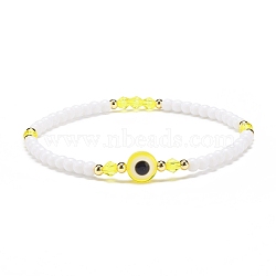 Resin Evil Eye & Acrylic Beaded Stretch Bracelet for Women, Yellow, Inner Diameter: 2-1/8 inch(5.5cm)(BJEW-JB08609-02)