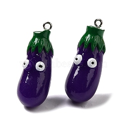 Cartoon Opaque Resin Vegetable Pendants, Funny Eye Eggplant Charms with Platinum Plated Iron Loops, Purple, 37x14.5x15.5mm, Hole: 2mm(CRES-B018-08)