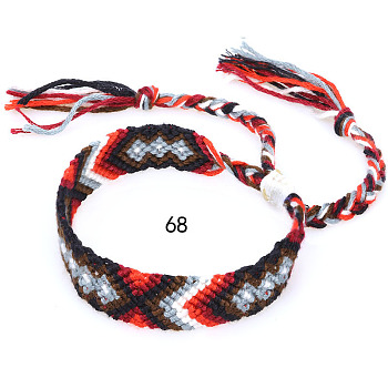 Cotton Braided Rhombus Pattern Cord Bracelet, Ethnic Tribal Adjustable Brazilian Bracelet for Women, Dark Gray, 5-7/8~14-1/8 inch(15~36cm)