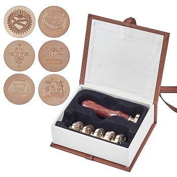 DIY Scrapbook, Brass Wax Seal Stamp and Wood Handle Sets, Saddle Brown, 119x99x43mm, Stamp: 15x25mm
