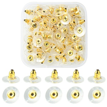 100Pcs Iron Ear Nuts, with Plastic Findings, Clutch Earring Backs, Golden, 11x6.5mm, Hole: 1mm