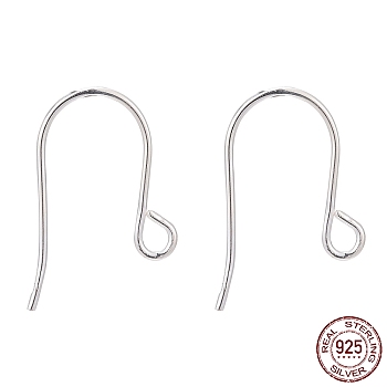 Sterling Silver Earring Hooks, Silver, 16x10mm, Hole: 2mm, Pin: 0.7mm
