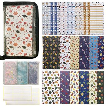 Reusable Plastic Budget Envelopes for Cash Savings, with Budget Sheets, Label Stickers and Organizer Wallet, Mixed Color, Leaf Pattern, 171x87x0.1mm