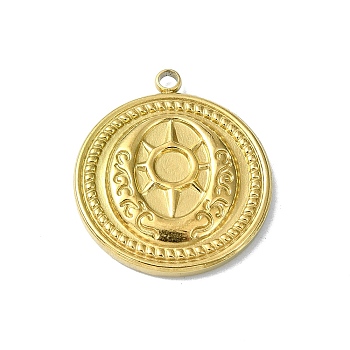 Ion Plating(IP) 304 Stainless Steel Pendants, Real 18K Gold Plated, Flat Round Charm, Sun, 20x17x2.5mm, Hole: 1.6mm