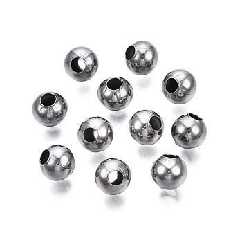 Round 304 Stainless Steel Beads, for Jewelry Craft Making, Stainless Steel Color, 8x7mm, Hole: 3mm