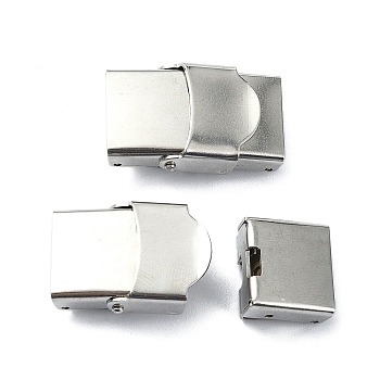201 Stainless Steel Watch Band Clasps, Rectangle, Stainless Steel Color, 25x16x8.5mm