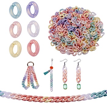 1200Pcs 6 Colors Spray Painted Acrylic Linking Rings, Rubberized Style, Quick Link Connectors, for Curb Chains Making, Twist, Mixed Color, 16x11.5x3mm, Inner Diameter: 8X4.5mm, 200pcs/color