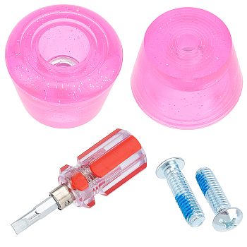 Roller Skate Toe Stops, PU Plastic Double-Row Roller Skating Brake Jam Plugs, with Screws Screwdriver, Hot Pink, 46x34mm, Inner Diameter: 9mm & 20mm