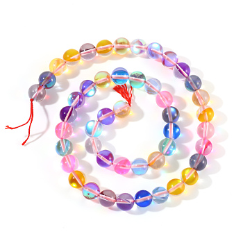 Synthetic Moonstone Beads Strands, Holographic Beads, Dyed, Round, Mixed Color, 10mm, Hole: 1.2mm 40pcs/strand, 15.7 inch