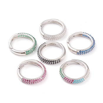 Adjustable Brass Micro Pave Cubic Zirconia Cuff Rings, Open Rings, Long-Lasting Plated, Platinum, Mixed Color, Size 5, 16mm