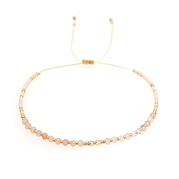 Natural Sunstone & Glass Seed Braided Bead Bracelets, Adjustable Bracelet, Misty Rose, No Size
