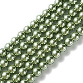 Eco-Friendly Glass Pearl Beads Strands, Grade A, Round, Dyed, Cotton Cord Threaded, Dark Khaki, 8mm, Hole: 1.2~1.5mm, about 52pcs/strand, 15.7 inch