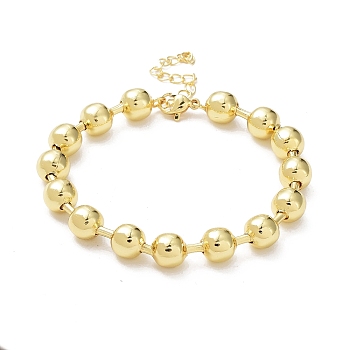 Rack Plating Brass Ball Chain Bracelets for Women, Long-Lasting Plated, Lead Free & Cadmium Free, Real 18K Gold Plated, 7-1/4 inch(18.4cm), Bead: 8mm