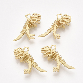 Smooth Surface Alloy Pendants, 3D Dinosaur Bones, Matte Gold Color, 29x36x10mm, Hole: 3x4mm