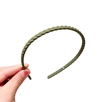 Resin Braided Thin Hair Bands, Plastic with Teeth Hair Accessories for Women, Olive Drab, 120mm