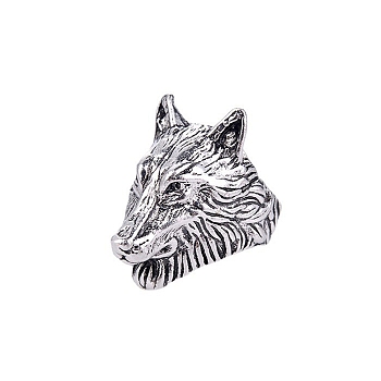 Antique Silver Alloy Open Cuff Rings, Wolf, Wide: 20~45mm
