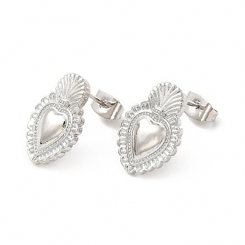 Rack Plating Brass Heart Stud Earrings for Women, Cadmium Free & Lead Free, Platinum, 16.5x11mm, Pin: 0.8mm