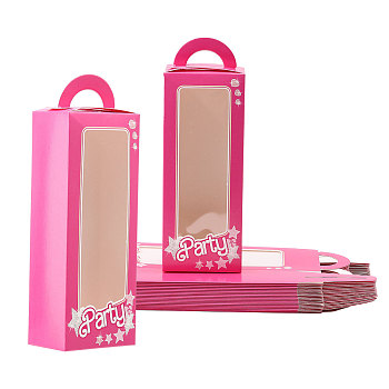 20Pcs Lovely Girl Paper Gift Storage Boxes, Rectangle with Visible Window, Hot Pink, 7.5x4.8x24.1cm