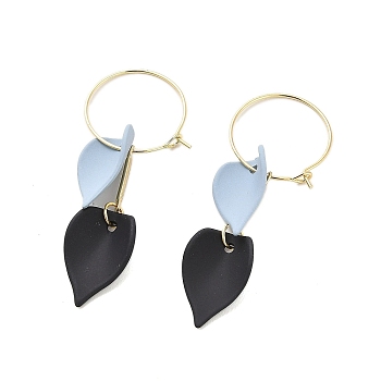 Alloy Hoop Earrings, Leaf Plastic Dangle Earrings for Women, Golden, 55x14mm