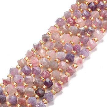 Natural Tourmaline Beads Strands, with Seed Beads, Faceted, Diagonal Cube Beads, 5~6x5~6x4~5mm, Hole: 1mm, about 49~55pcs/strand, 15.35''~15.75''(39~40cm)
