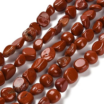 Natural Red Jasper Beads Strands, Nuggets, Tumbled Stone, 7~13x4.5~10x4.5~10mm, Hole: 1.2mm, about 44~46pcs/strand, 15.08~16.14 inch(38.3~41cm)