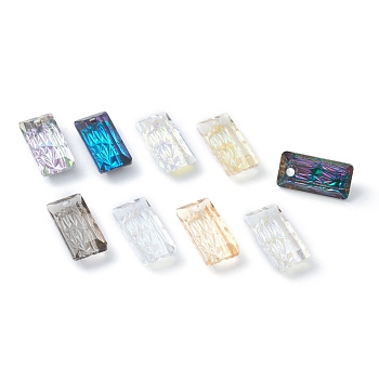 Embossed Glass Rhinestone Pendants, Rectangle, Faceted, Mixed Color, 14x7x4.2mm, Hole: 1.5mm