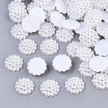 ABS Plastic Imitation Pearl Cabochons, Flower, White, 13x4mm, about 1000pcs/bag