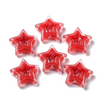 Acrylic Beads, Bead in Bead, Star, Red, 22x23x6mm, Hole: 2mm