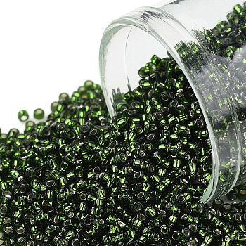 TOHO Round Seed Beads, Japanese Seed Beads, (37) Silver Lined Olivine, 15/0, 1.5mm, Hole: 0.7mm, about 3000pcs/10g