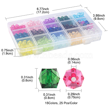 375Pcs 15 Colors Transparent Acrylic Beads(TACR-FS0001-41)-5