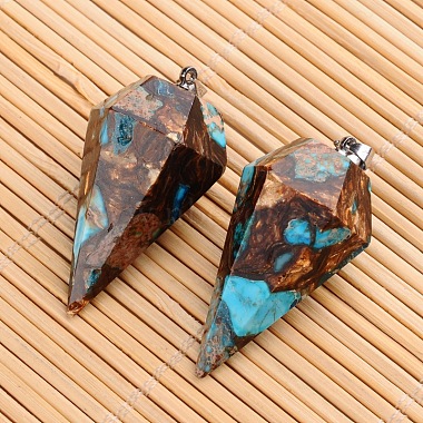 Assembled Dyed Synthetic Imperial Jasper and Bronzite Point Pendulum Pendants(G-E327-09)-2
