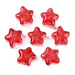 Transparent Spray Painted Glass Beads, with Glitter Power, Star, Crimson, 8x8x4mm, Hole: 1mm(X1-GLAA-NH0003-01I)