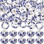 60Pcs Handmade Porcelain European Beads, Rondelle, Dark Blue, 14x9mm, Hole: 5.5mm(PORC-SC0001-25B)
