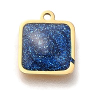 Ion Plating(IP) 304 Stainless Steel Sequins Enamel Charms, Square Charm, Real 18K Gold Plated, Prussian Blue, 9.5x8x1.5mm, Hole: 1mm(STAS-P371-076G)