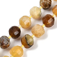 Natural Yellow Opal Beads Strands, Faceted Table Cut Cube Beads, with Seed Beads, 8.5~9x9~9.5x9~9.5mm, Hole: 1mm, about 36~38pcs/strand, 15.35~15.55''(39~39.5cm)(G-B125-O06-01)