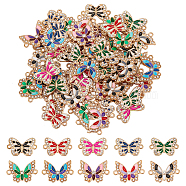 60Pcs 10 Styles Alloy Enamel Connector Charms, Butterfly Links with Crystal Rhinestone, Light Gold, Cadmium Free & Nickel Free & Lead Free, Mixed Color, 21~22x13~16x1.7~2mm, hole: 1.6mm, 6pcs/style(ENAM-HY0001-25)