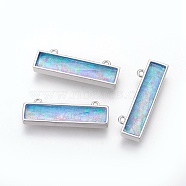Synthetic Opal Pendants, with Brass Findings, Rectangle, Platinum, Sky Blue, 26.5x8.5~9x4~4.5mm, Hole: 1.2mm(G-I215-05AP)