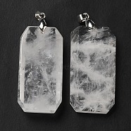 Natural Quartz Crystal Pendants, Rock Crystal Pendants, Faceted Rectangle Charms, with Platinum Plated Brass Snap on Bails, Lead Free & Cadmium Free, 40~41x20~21x6~9mm, Hole: 4.3x3.8mm(G-H286-05P-01)