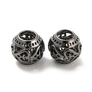 Alloy European Beads, Large Hole Beads, Hollow, Round with Heart, Gunmetal, 10.5x9.5mm, Hole: 4.7mm(FIND-G064-09B)