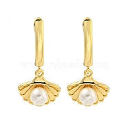 Brass Hoop Earrings, Shell Pearl Dangle, Long-Lasting Plated, Cadmium Free & Lead Free, Real 18K Gold Plated, 31mm(EJEW-I307-01G)