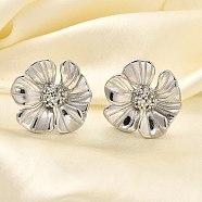 304 Stainless Steel Stud Earrings, Flower, Stainless Steel Color, 25x23mm(EJEW-H146-01P)