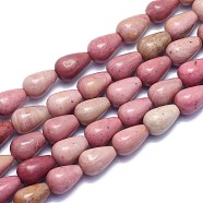 Natural Rhodonite Beads Strands, Drop, 12x8mm, Hole: 1mm, about 32pcs/Strand, 15.35 inch(39cm)(G-K310-G02)