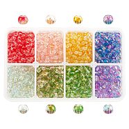 Transparent Spray Painted Glass Beads, with Golden Foil, Round, Mixed Color, 4~5mm, Hole: 0.9~1.2mm, 8 colors, about 250pcs/color, 2000pcs/box(GLAA-PH0008-10B)