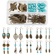 SUNNYCLUE DIY Gemstone and Leaf Dangle Earring Making Kit, Including Alloy Pendants & Beads, Synthetic Turquoise Beads, Brass Earring Hooks, Antique Bronze, 132Pcs/box(DIY-SC0018-94)