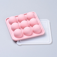 Food Grade DIY Silicone Molds, Fondant Molds, with Plastic Lid, Baking Molds, Chocolate, Candy, Biscuits, UV Resin & Epoxy Resin Jewelry Making, Round Ball, Pink, 105x105x25mm(DIY-E031-07E)