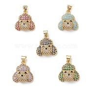 Brass Micro Pave Cubic Zirconia Pendants, Real 16K Gold Plated, Dog Charms, Mixed Color, 18.5x17x6mm, Hole: 5x3.5mm.(KK-M240-12)