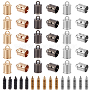 WADORN 30 sets 3 Colors Zinc Alloy Cord Ends, with Screw, End Caps, Column, Mixed Color, 19x12mm, Hole: 4mm and 2.5mm, Inner Diameter: 11mm, Screw: 11x3mm, 10 sets/color(FIND-WR0007-04)