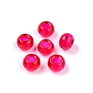 Baking Paint Transparent Glass European Beads, Large Hole Beads, Rondelle, Fuchsia, 13.5~14x9.5~10mm, Hole: 5.5~6.5mm(DGLA-N005-13A-01)