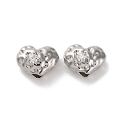 Brass Micro Pave Clear Cubic Zirconia Beads, Heart, Platinum, 6.5x8.5x5.5mm, Hole: 1.8mm(KK-U042-05G-1)